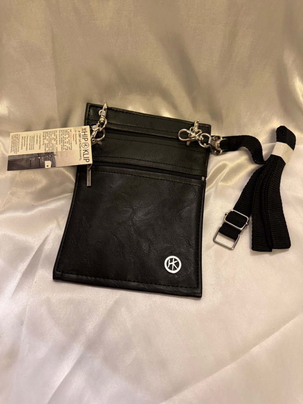 Black Crossbody Wallet Pouch with Adjustable Strap